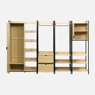 Ensemble dressing modulable 4 modules bois et métal noir Clever