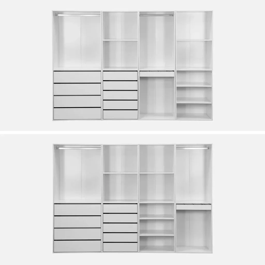 Ensemble dressing modulable 4 pièces bois avec étagères tiroirs penderie