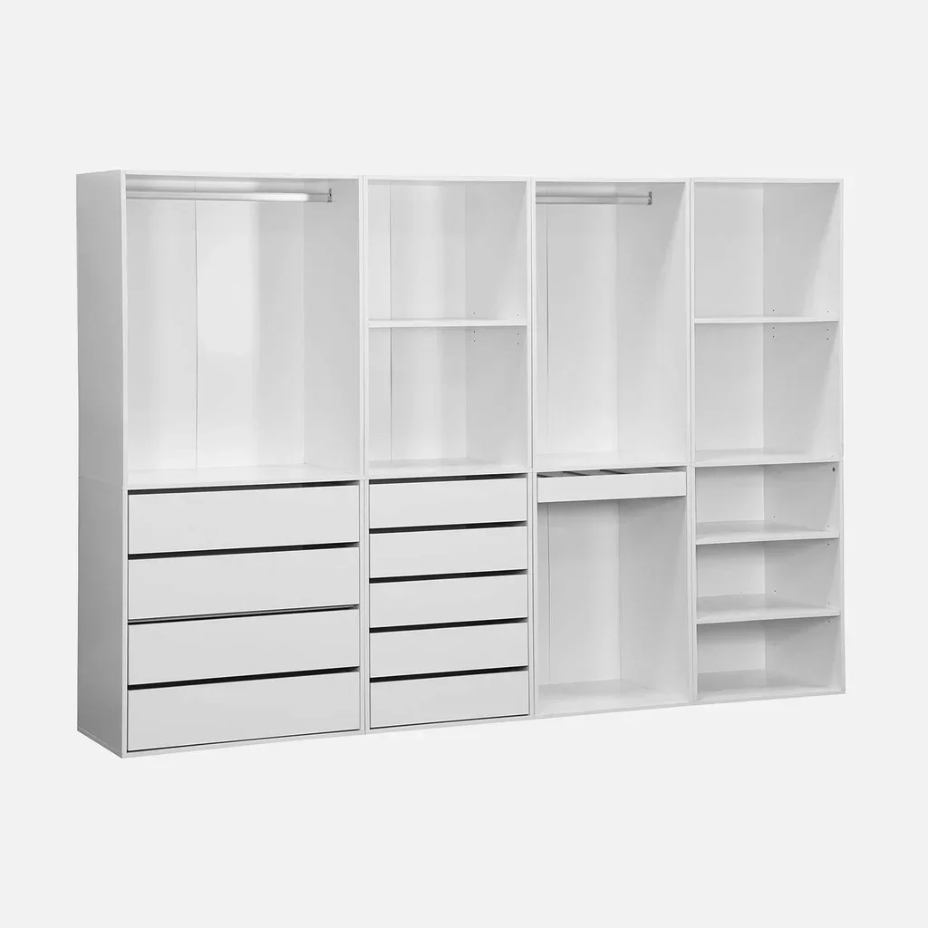 Ensemble dressing modulable 4 pièces bois avec étagères tiroirs penderie