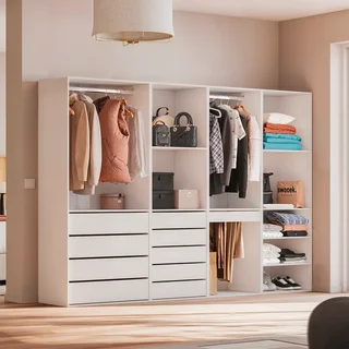 Ensemble dressing modulable 4 pièces bois avec étagères tiroirs penderie