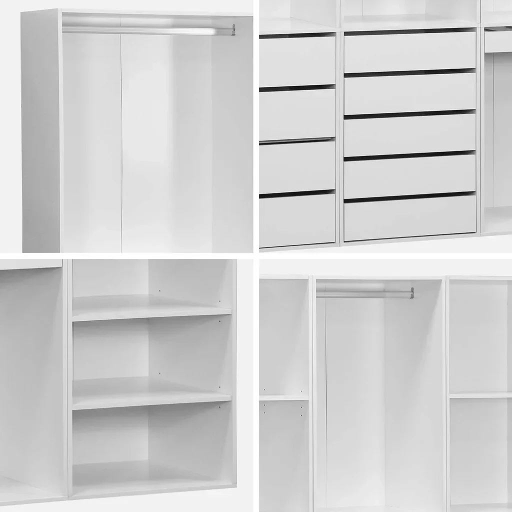 Ensemble dressing modulable 4 pièces bois avec étagères tiroirs penderie