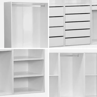 Ensemble dressing modulable 4 pièces bois avec étagères tiroirs penderie