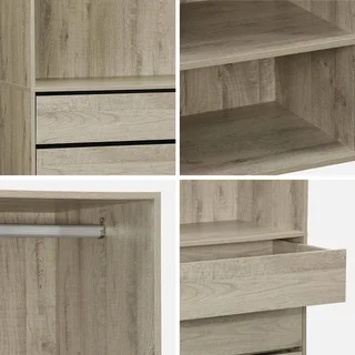 Ensemble dressing modulable bois 3 modules tiroirs étagères penderie
