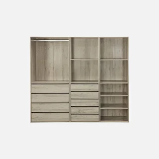 Ensemble dressing modulable bois 3 modules tiroirs étagères penderie