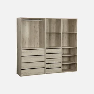 Ensemble dressing modulable bois 3 modules tiroirs étagères penderie