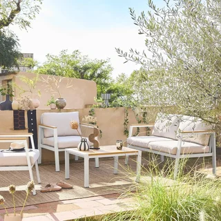 Set da Giardino Alluminio Polywood 4 Posti Casoria con Cuscini Comodi