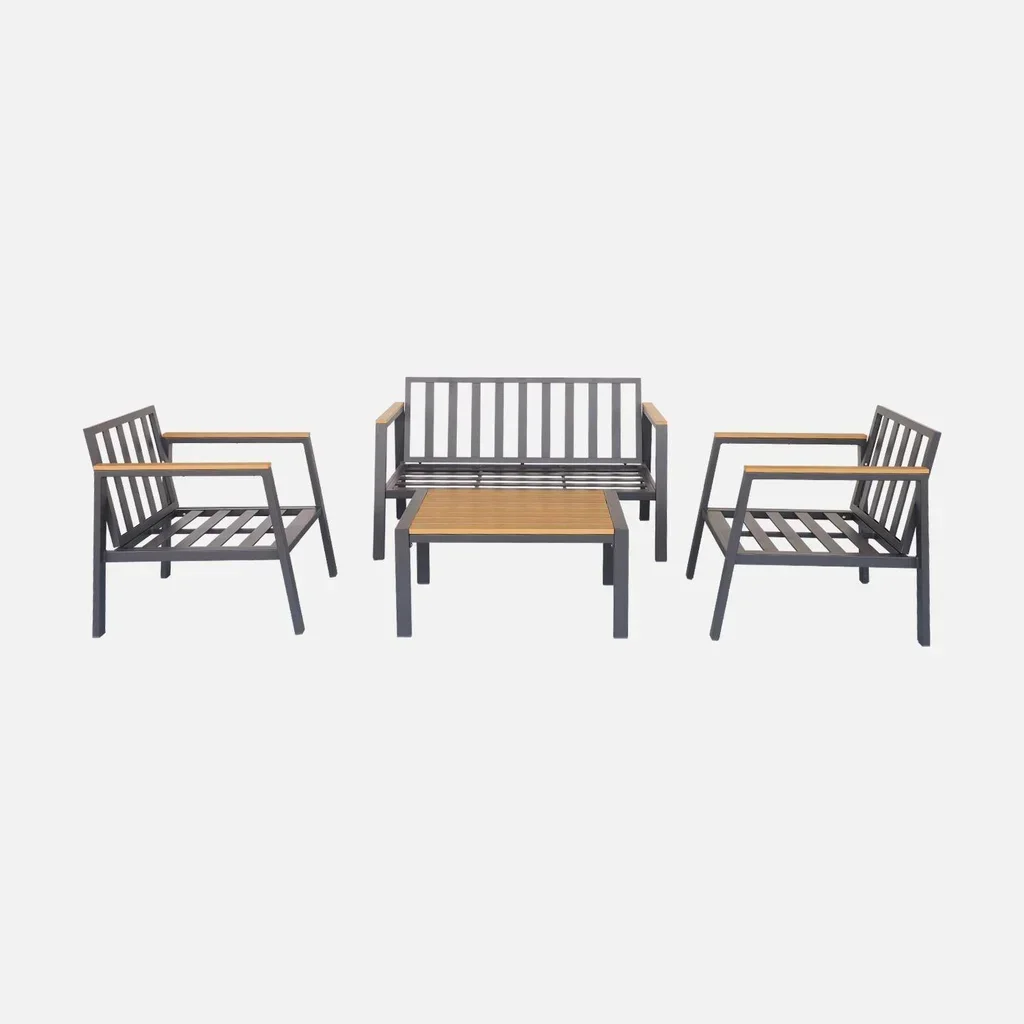Set giardino alluminio polywood 4 posti Casoria con cuscini