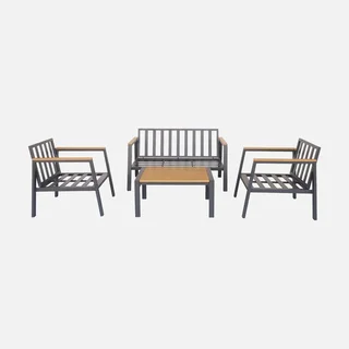 Set giardino alluminio polywood 4 posti Casoria con cuscini