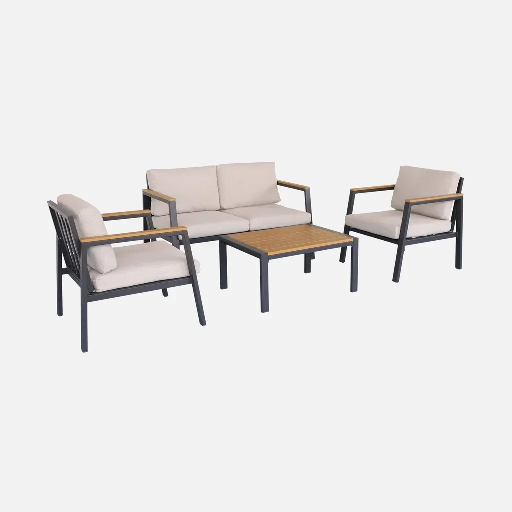 Set giardino alluminio polywood 4 posti Casoria con cuscini