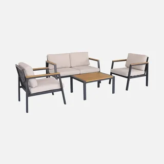 Set giardino alluminio polywood 4 posti Casoria con cuscini