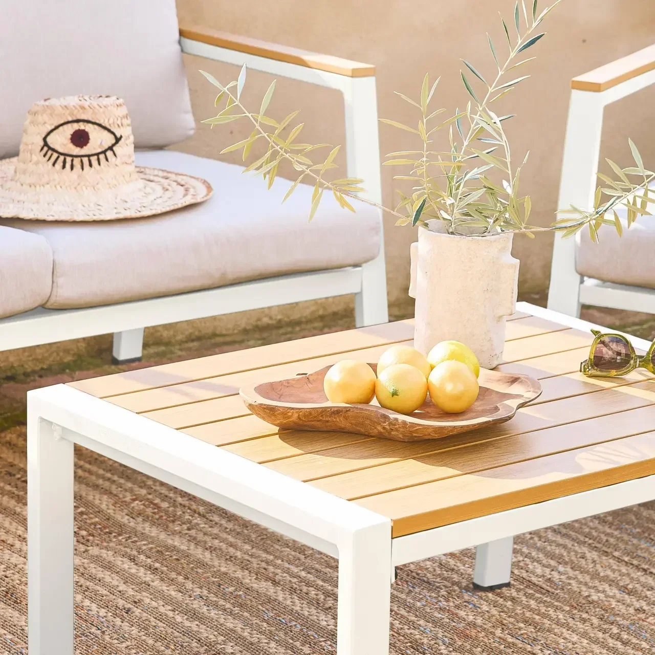 Set da Giardino Alluminio Polywood 4 Posti Casoria con Cuscini Comodi