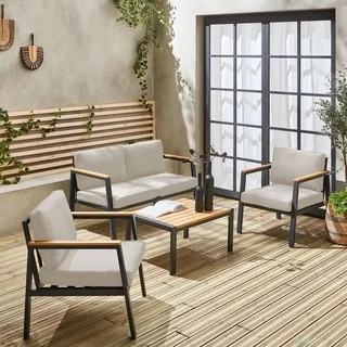 Set giardino alluminio polywood 4 posti Casoria con cuscini