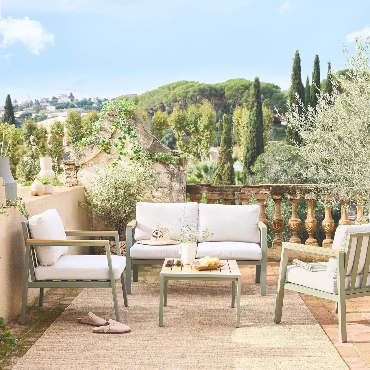 Salotto da giardino alluminio polywood 4 posti Casoria set tavolo sedie esterno