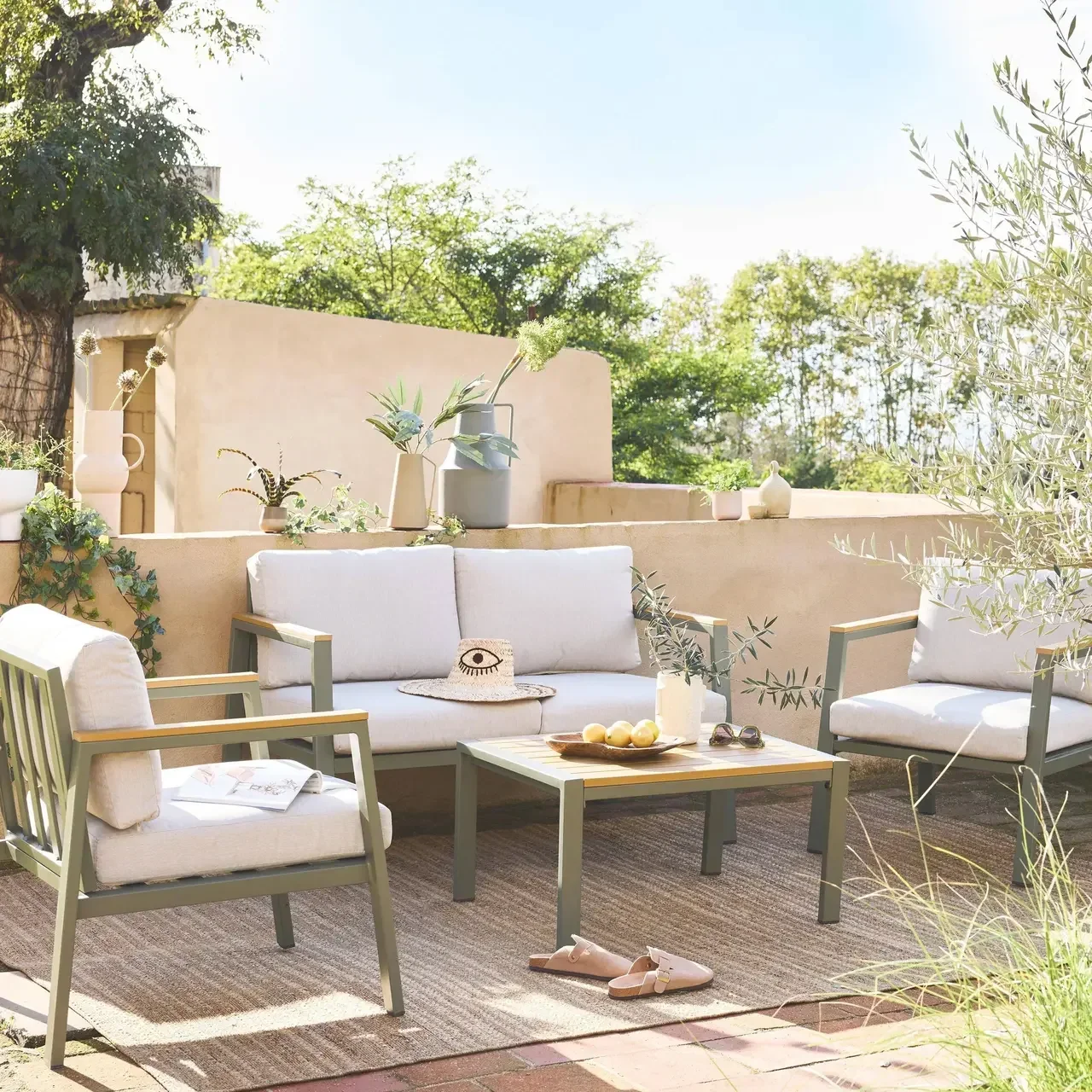 Salotto da giardino alluminio polywood 4 posti Casoria set tavolo sedie esterno