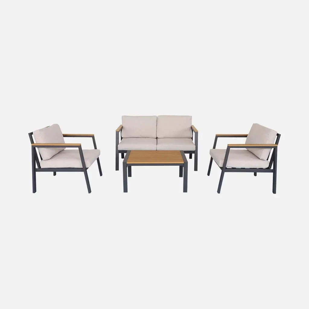 Set giardino alluminio polywood 4 posti Casoria con cuscini