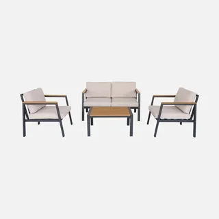 Set giardino alluminio polywood 4 posti Casoria con cuscini