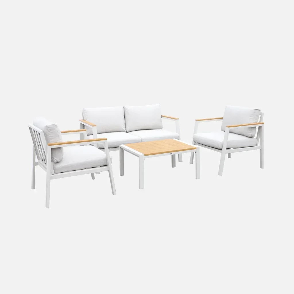 Set da Giardino Alluminio Polywood 4 Posti Casoria con Cuscini Comodi