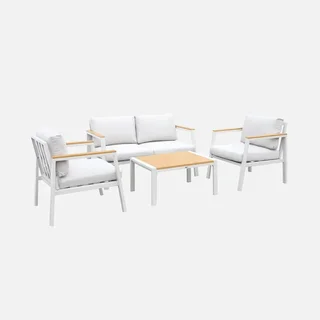 Set da Giardino Alluminio Polywood 4 Posti Casoria con Cuscini Comodi