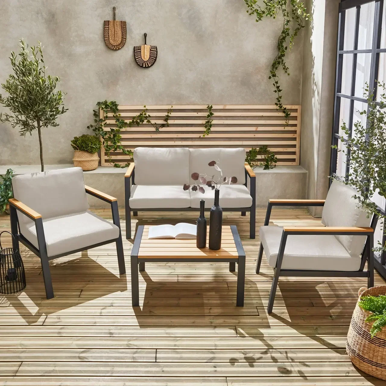 Set giardino alluminio polywood 4 posti Casoria con cuscini