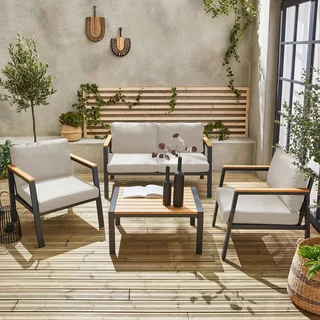 Set giardino alluminio polywood 4 posti Casoria con cuscini