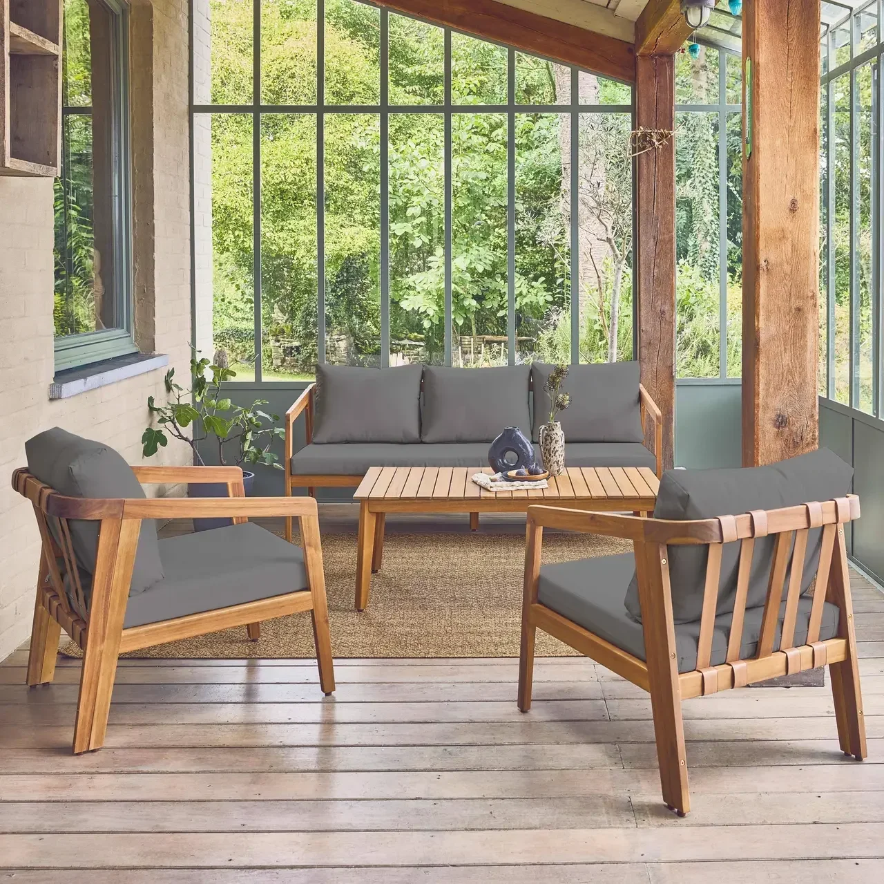 Salon de jardin 5 places bois acacia vintage Loberia