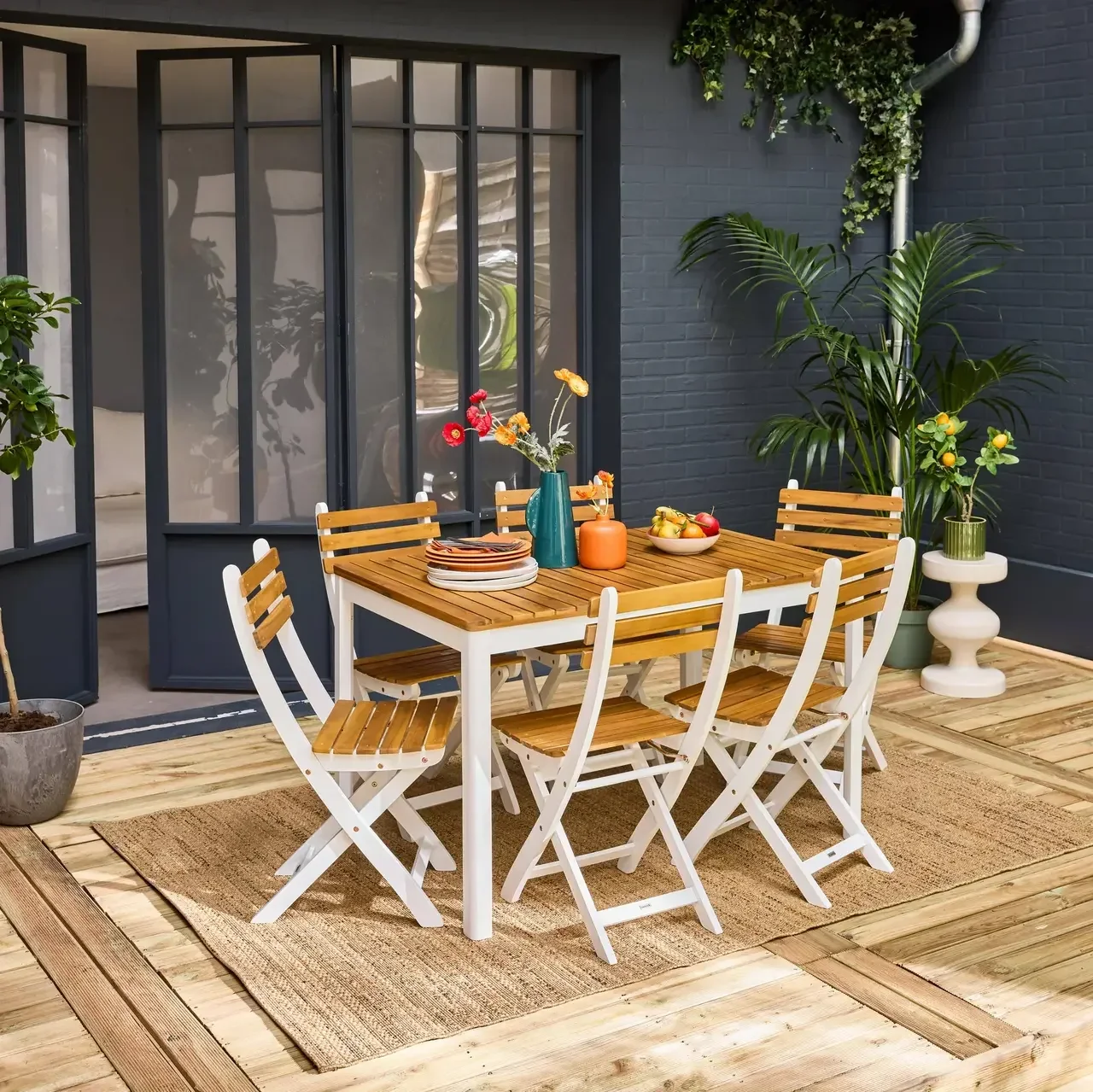 Gartentisch Set 120 cm mit 6 Klappstühlen Akazienholz Senora Calena