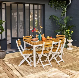 Gartentisch Set 120 cm mit 6 Klappstühlen Akazienholz Senora Calena