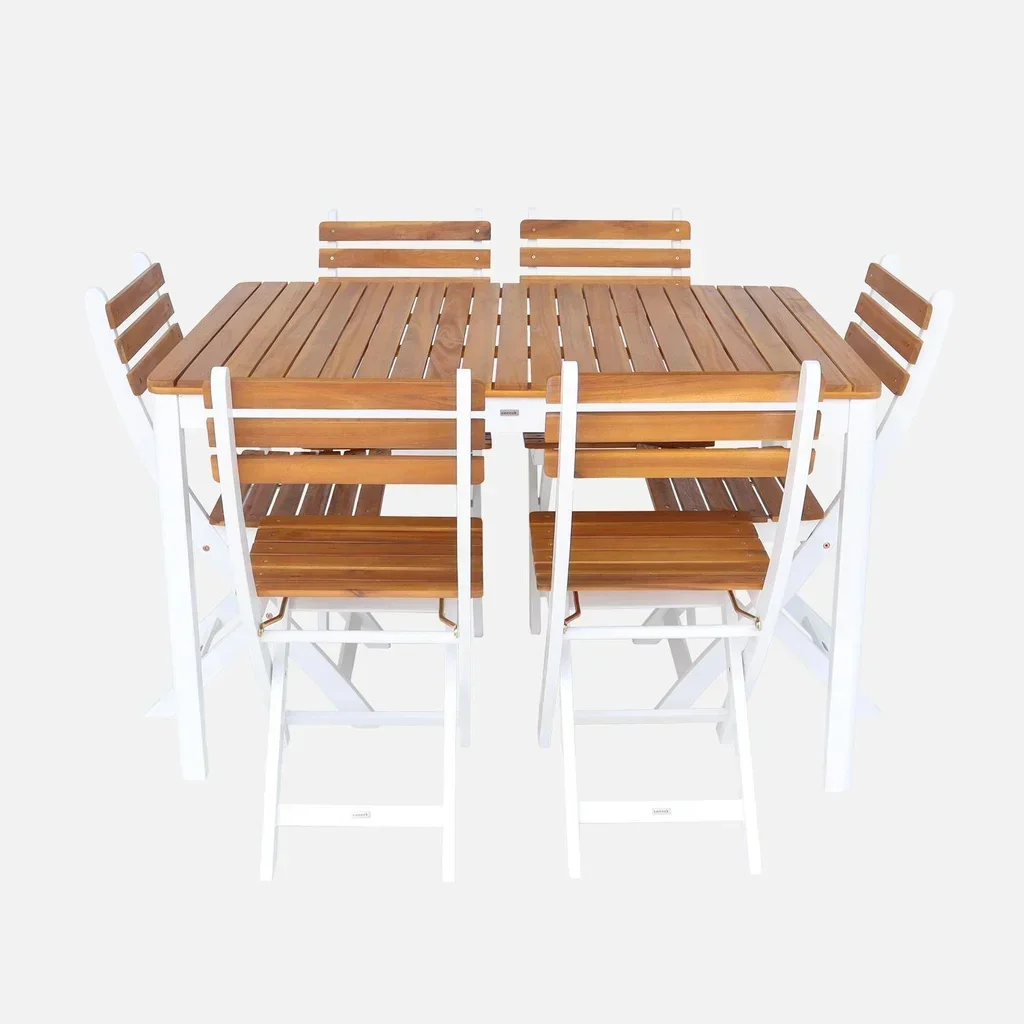 Gartentisch Set 120 cm mit 6 Klappstühlen Akazienholz Senora Calena