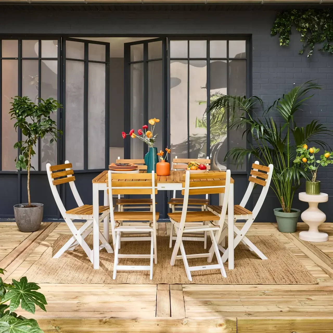 Gartentisch Set 120 cm mit 6 Klappstühlen Akazienholz Senora Calena