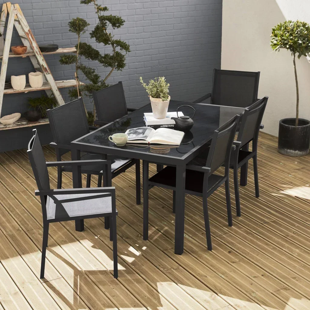 Ensemble table 6 sièges jardin aluminium Capua design moderne