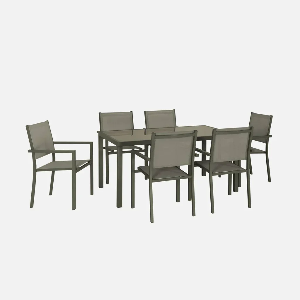 Conjunto jardim mesa 6 cadeirões alumínio textilene Capua empilhável