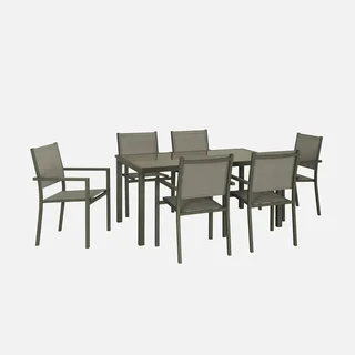 Conjunto jardim mesa 6 cadeirões alumínio textilene Capua empilhável