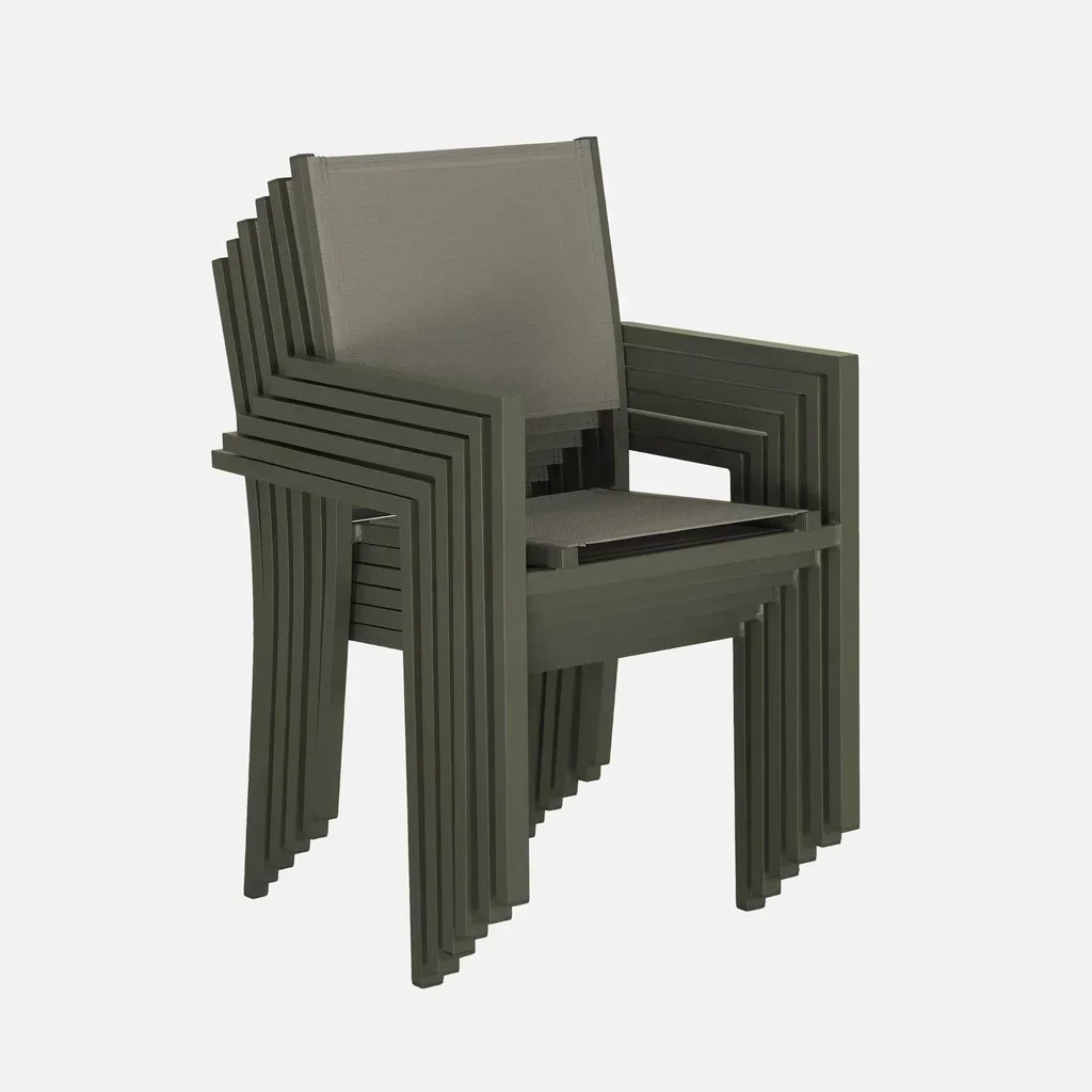 Conjunto jardim mesa 6 cadeirões alumínio textilene Capua empilhável