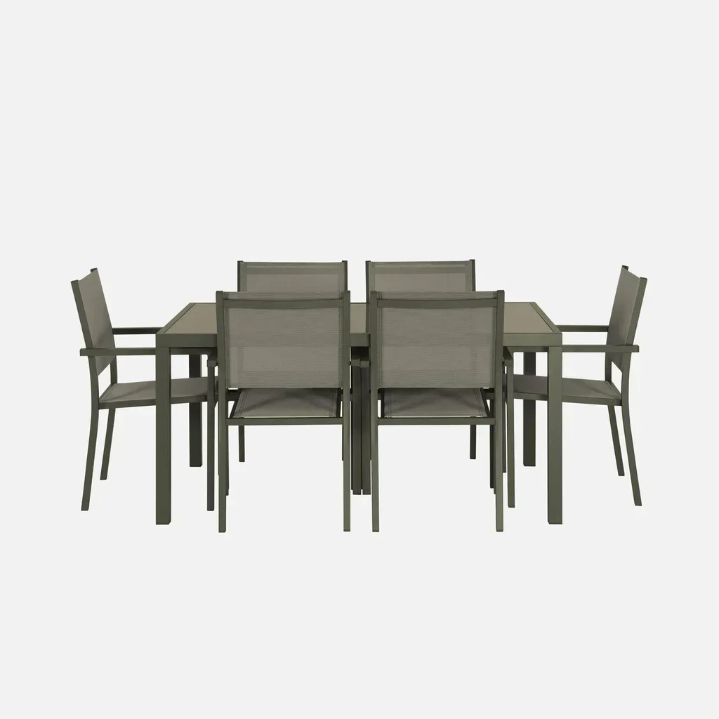 Conjunto jardim mesa 6 cadeirões alumínio textilene Capua empilhável