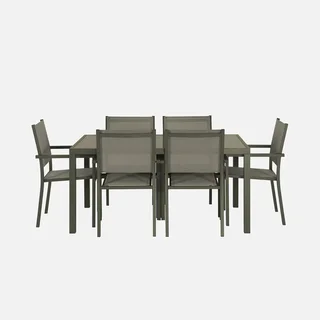 Conjunto jardim mesa 6 cadeirões alumínio textilene Capua empilhável