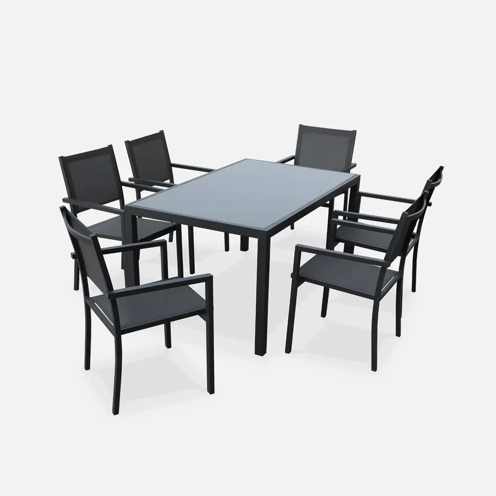 Ensemble table 6 sièges jardin aluminium Capua design moderne