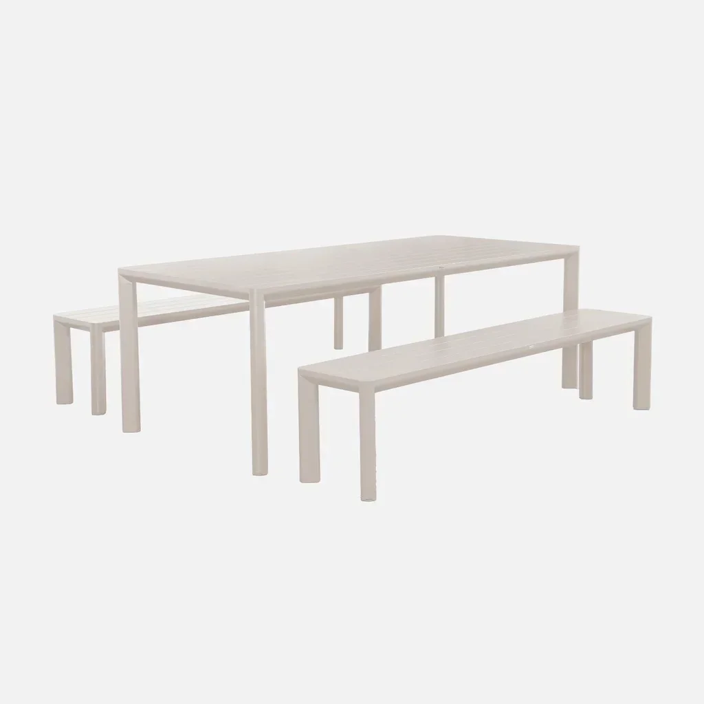 Ensemble table bancs jardin aluminium 8 places moderne