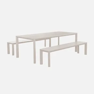 Ensemble table bancs jardin aluminium 8 places moderne