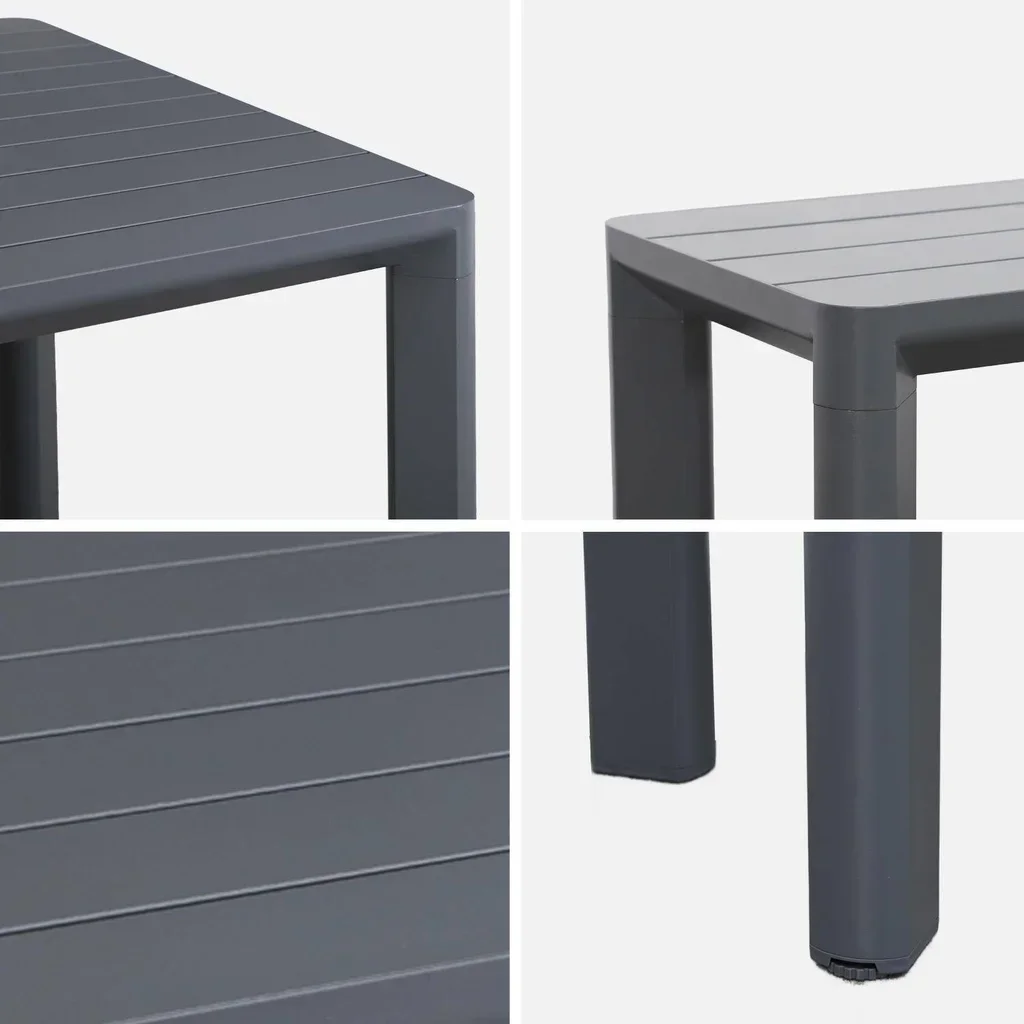 Ensemble table bancs jardin aluminium 3 pièces design moderne 8 places
