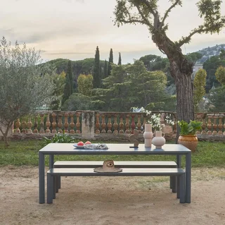 Ensemble table bancs jardin aluminium 3 pièces design moderne 8 places