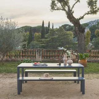 Ensemble table bancs jardin aluminium 3 pièces design moderne 8 places