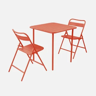 Ensemble table bistrot et 2 chaises pliantes de jardin en métal Amélia