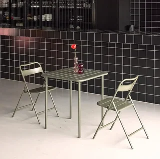 Ensemble table bistrot et 2 chaises pliantes métal jardin Amélia