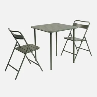 Ensemble table bistrot et 2 chaises pliantes métal jardin Amélia