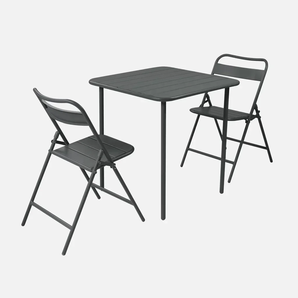 Ensemble table et 2 chaises de jardin métal Amélia pliantes