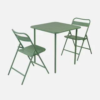 Table bistrot 2 places métal jardin Amélia avec chaises pliantes