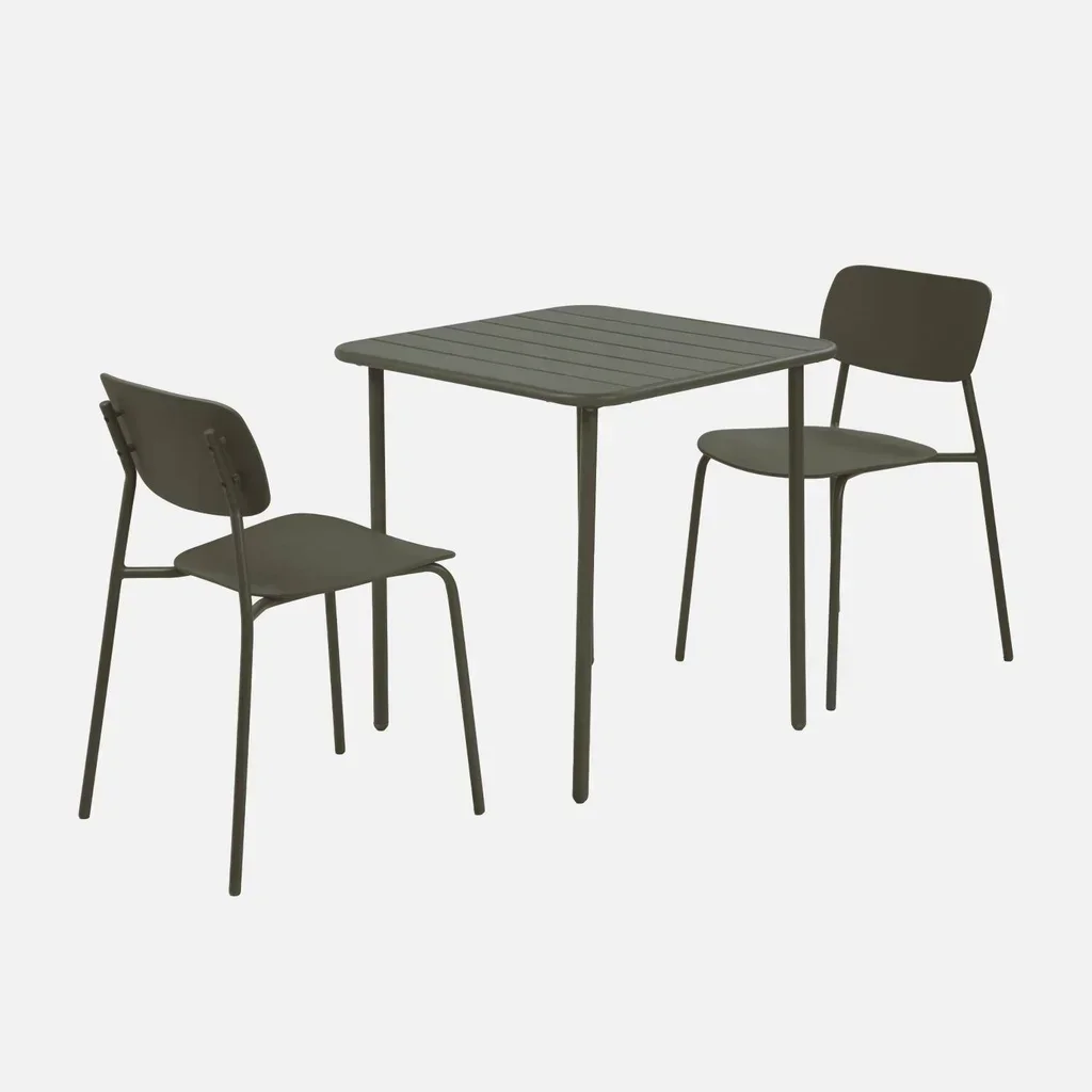 Ensemble table bistrot Amélia et 2 chaises Liva métal jardin 2 places