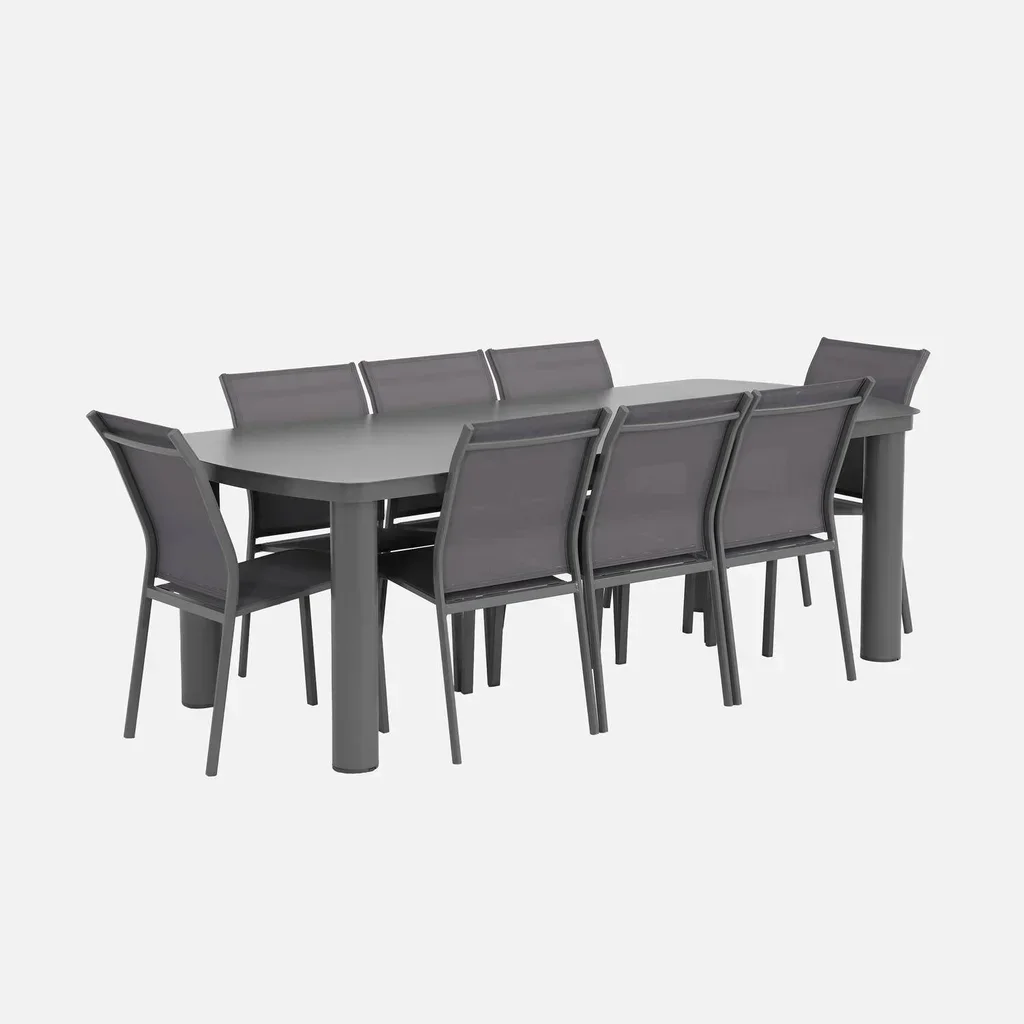 Ensemble table jardin aluminium 8 places Zaro Buffalo avec chaises textilène