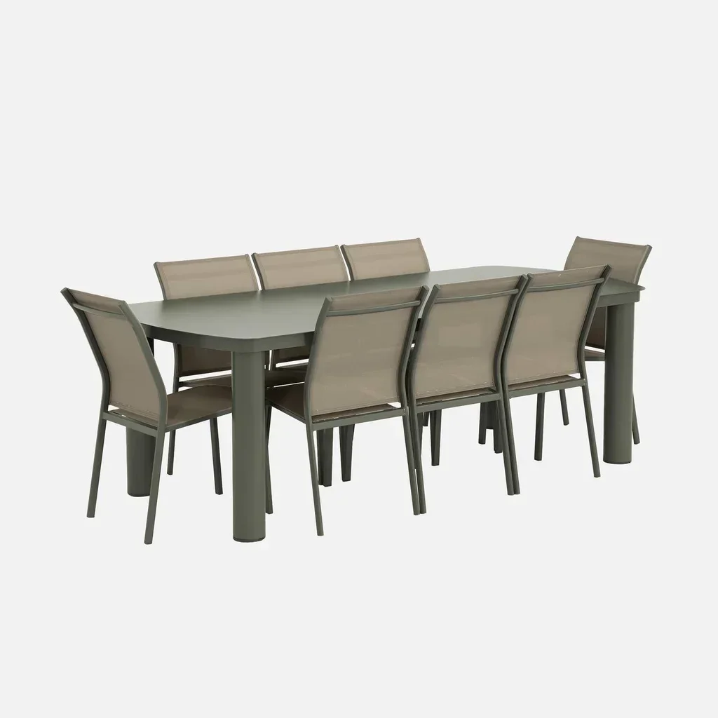 Aluminum garden dining set 8 seater Zaro Buffalo with textilene chairs