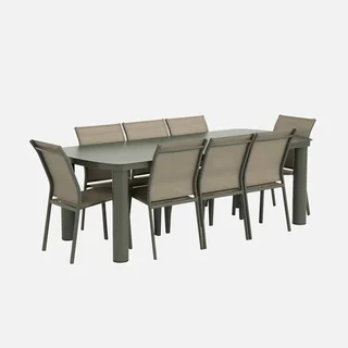 Aluminum garden dining set 8 seater Zaro Buffalo with textilene chairs
